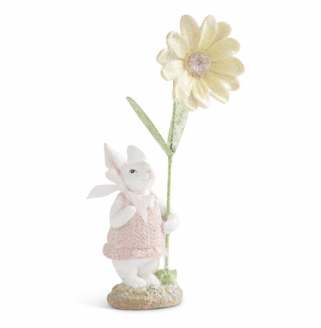12" Glittered Bunny w/ Large Flower