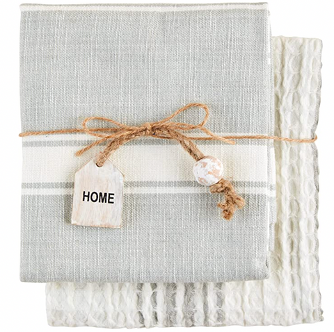 Tassel and Wood Waffle Towel Set of 2