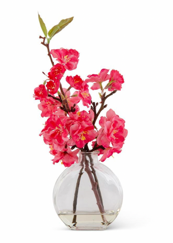 12" Cherry Blossom In Glass Vase
