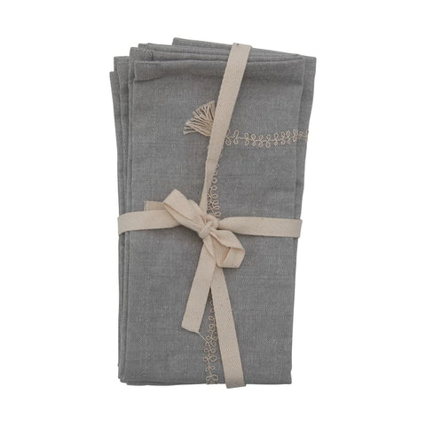 Embroidered Napkins with Tassels, Set of 4