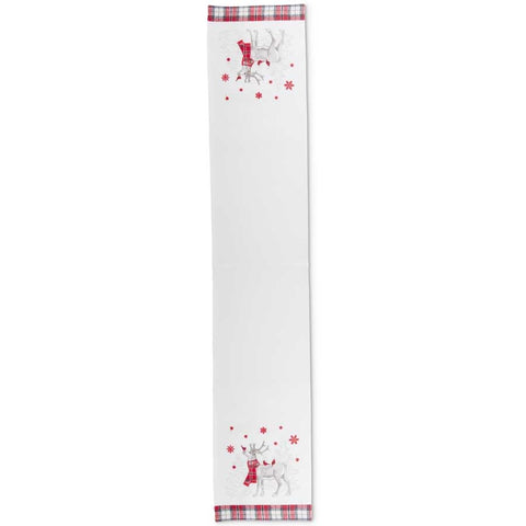 White Table Runner with Cardinal and Deer Design