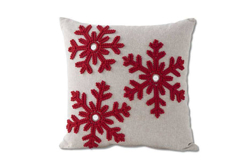 Grey Canvas Pillow w/ Snowflakes & Buttons