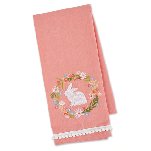 Rabbit Wreath Embellished Dishtowel