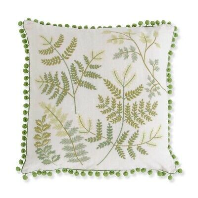 16" Square Pillow w/ Embroidered Ferns